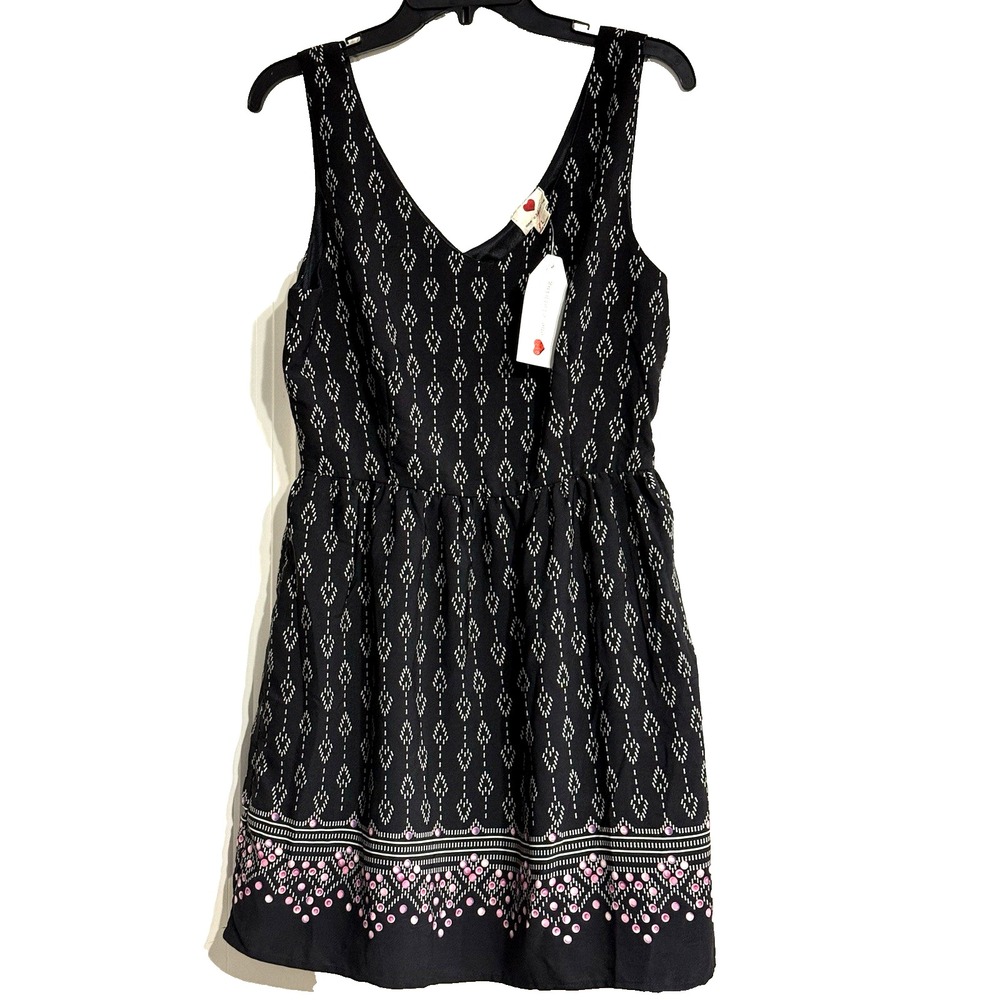 One Clothing Women's Large Sleeveless Dress Black & White‎ Southwestern Design